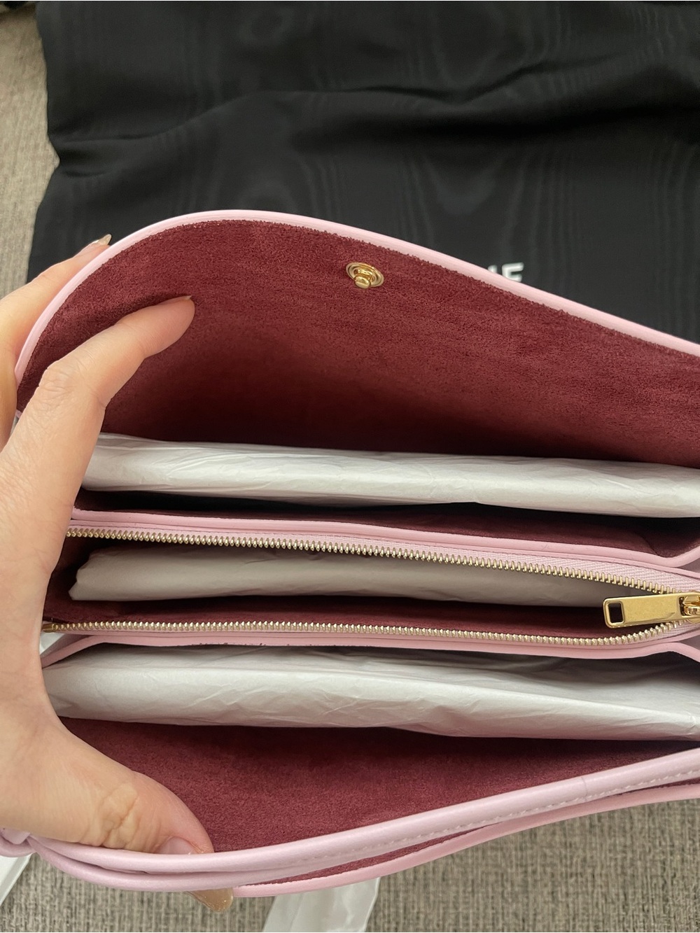 Celine New Trio Blush Pink Leather Crossbody Bag with Gold Logo - Picture 8 of 9